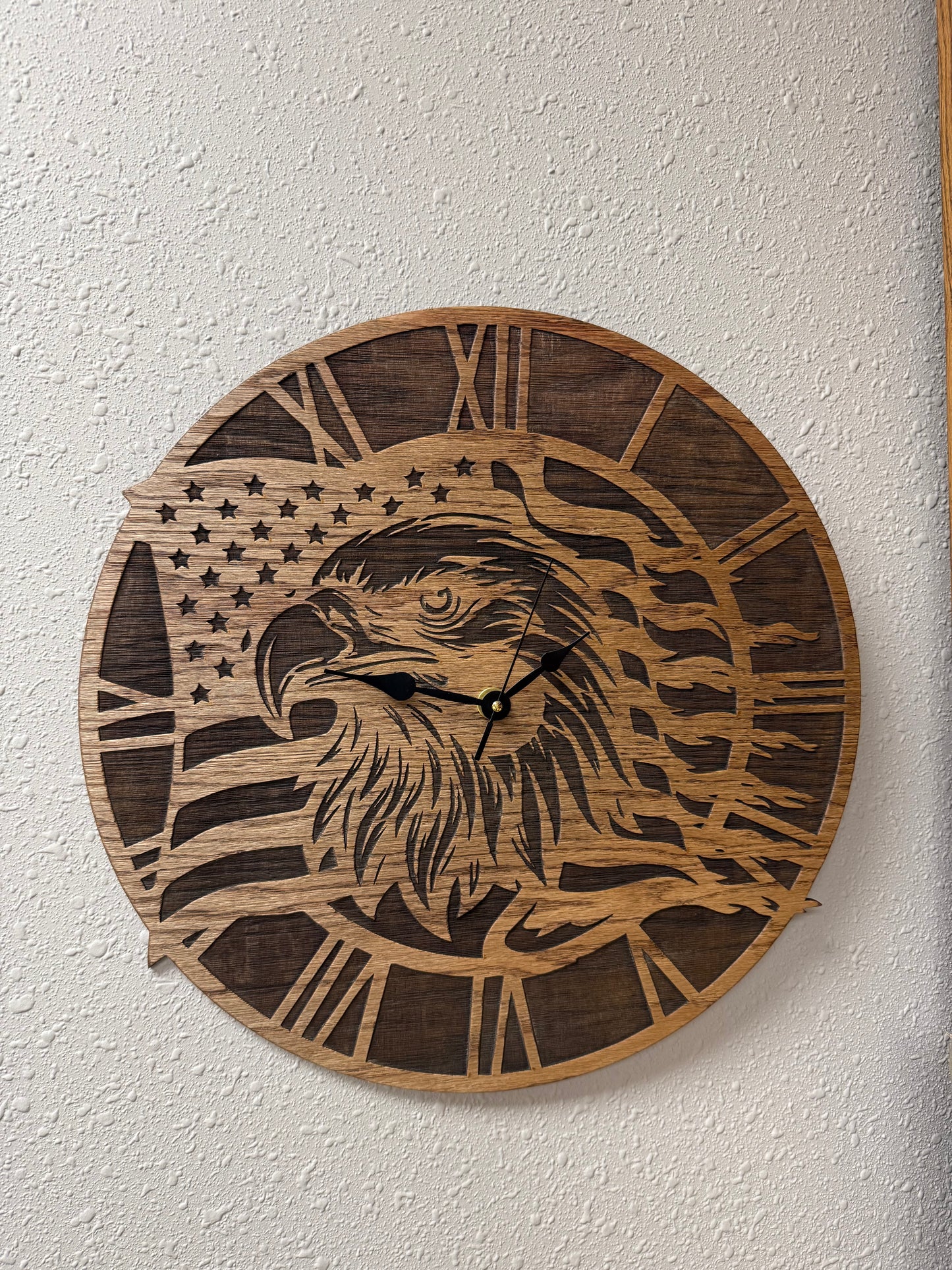 Engraved Eagle Wooden Clock