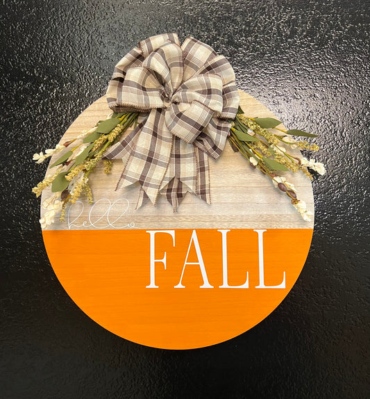 White Hello Fall Wood Door Sign