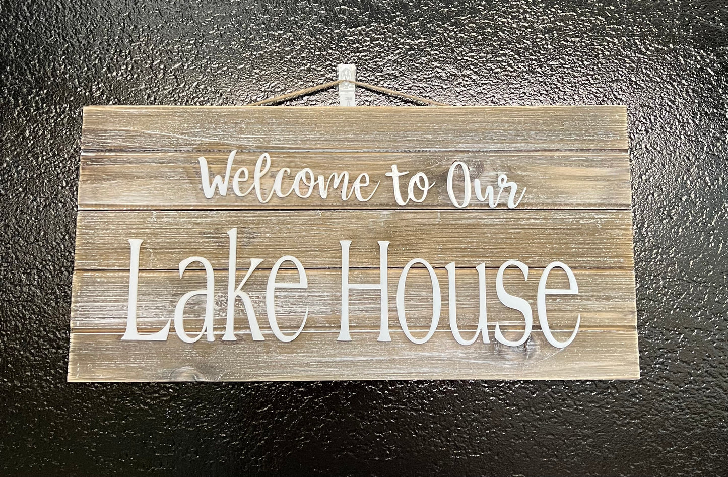 Gray Welcome to Our Lake Sign
