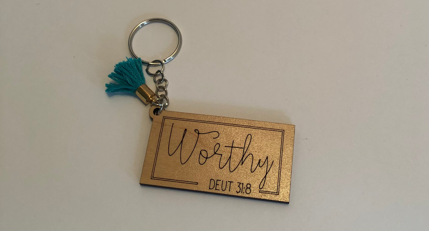 Cursive Worthy Key Chain