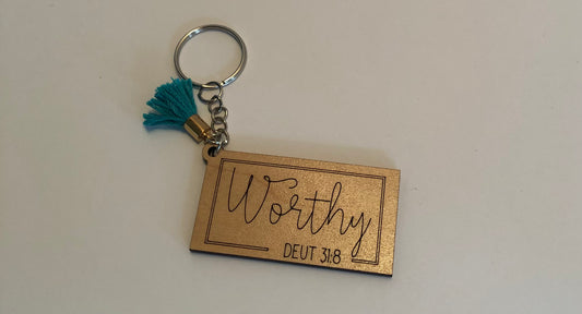 Cursive Worthy Key Chain