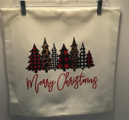 Red Merry Christmas Trees Pillow Cover