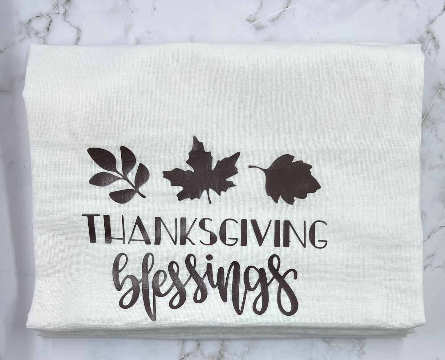 Thanksgiving Blessings Leaves Dish Towel